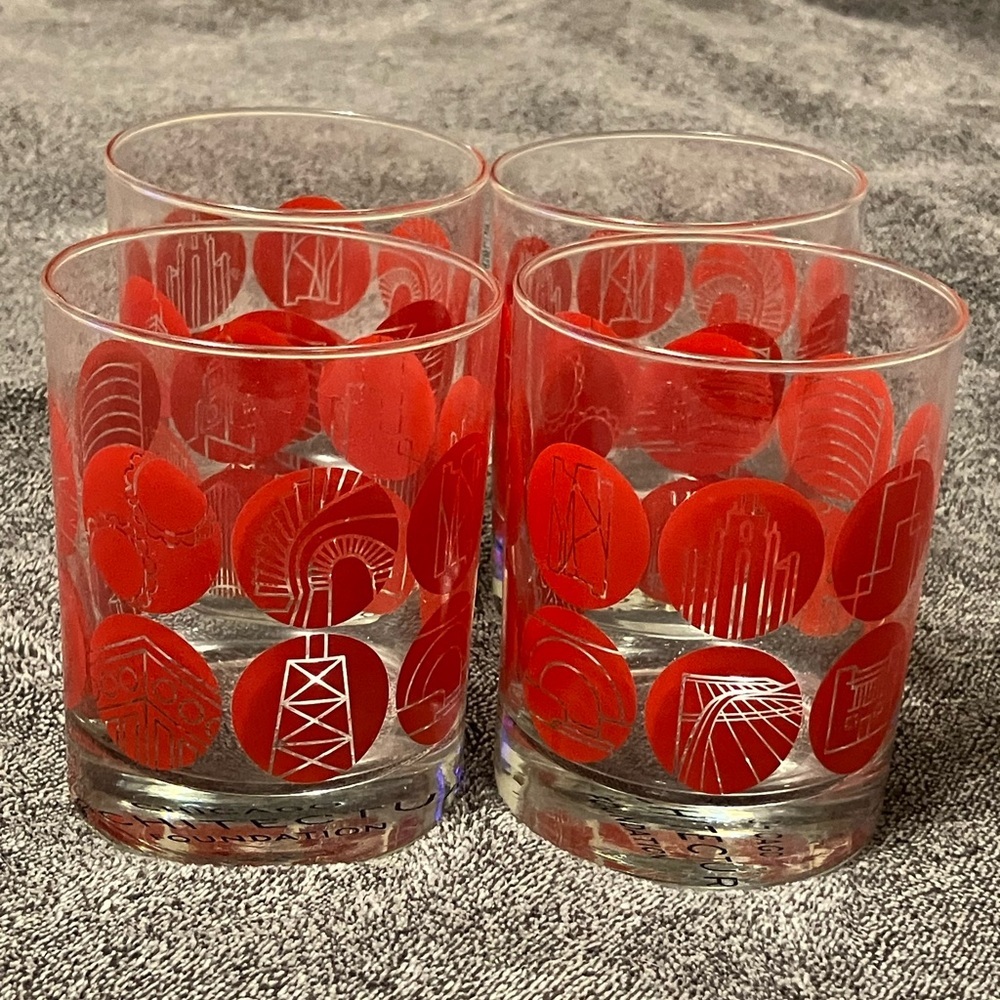4 CHICAGO ARCHITECTURE FOUNDATION OLD FASHIONED BAR GLASSES BEVERAGE CUPS RARE